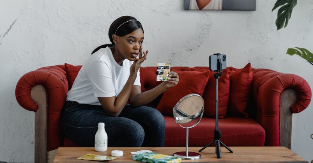 SNSやGoogleでのトランポリンスクール口コミを確認している様子