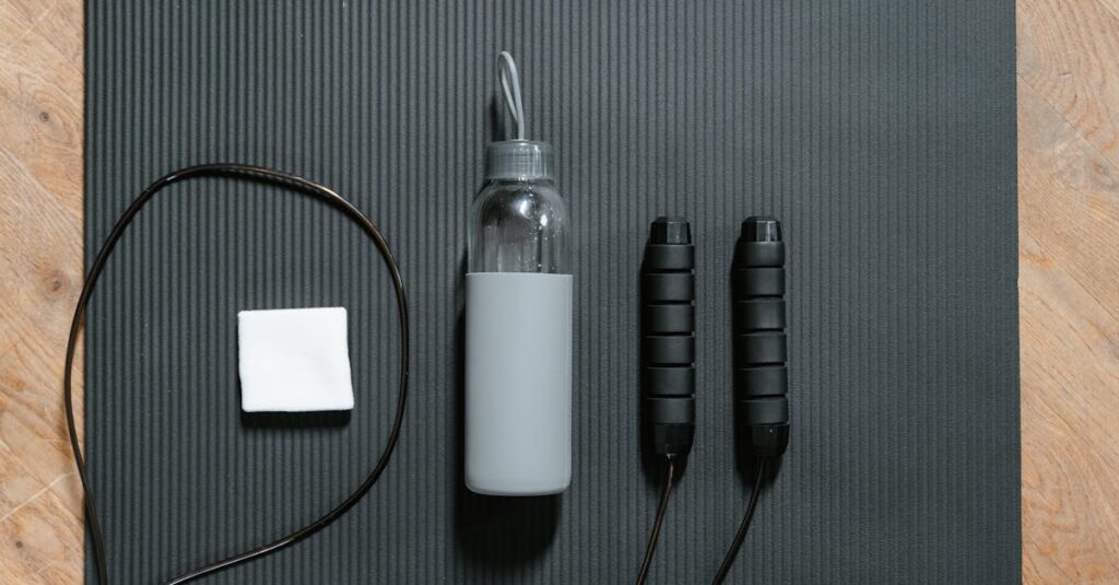 業務用防振ゴムマットをトランポリンの下に設置した写真。厚みと密度が高く、衝撃を完全に吸収している様子