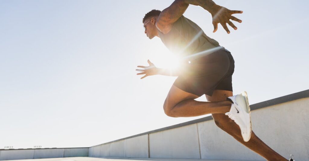 トランポリン運動とバランスの良い食事や睡眠を組み合わせるイメージ