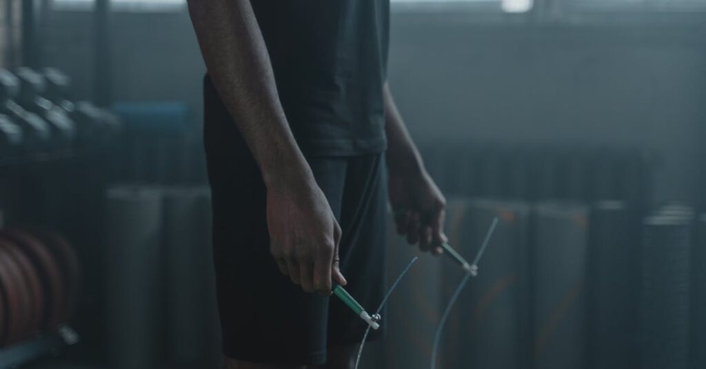 トランポリンで全身運動をしている人物のイメージ写真