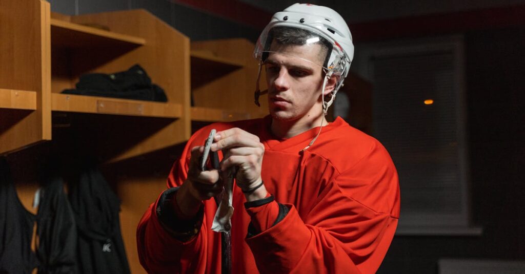 トランポリン施設の更衣室でロッカーを使っている様子