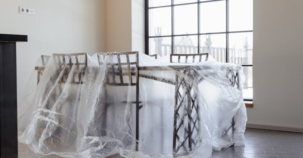 トランポリンの床傷防止のためにマットや保護シートを敷いた設置例