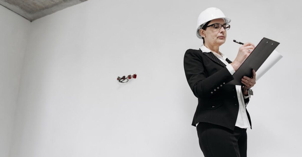 トランポリン完成後の安全確認チェックリスト。フレーム、バネ、ネット、周囲の安全を確認する様子の図解。