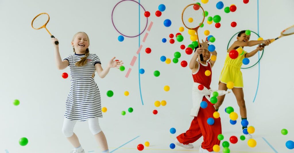 室内トランポリンで心肺機能を高める子どものイメージ、安全ネット付き